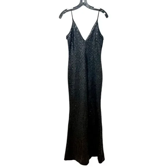 matte black sequin dress Black Matte Sequin Cowl Slip Maxi Dress